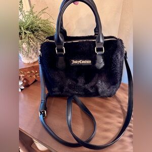 Juicy Couture Black Faux Fur Satchel with Gold Hardware